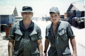 High school mates Jerry Dolloff with Pat Farrin in Vietnam. Courtesy photo