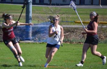 Boothbay’s Cortney Meader scored a goal and assisted on another May 6 in her team’s 19-9 loss to Freeport in Class C schoolgirl lacrosse. BILL PEARSON/Boothbay Register
