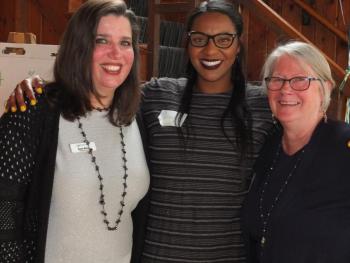 Boothbay Region Community Resource Council staffers: from left, Katie Spencer White, Brianna Davis and Kathleen Arabasz, at the June 13 Welcome Home reception for returning volunteers and board members. BILL PEARSON/Boothbay Register