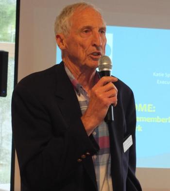 During a June 13 event in Boothbay Harbor, Chairman Ted Repa thanks volunteers and board members for their contribution to the Boothbay Region Community Resource Council. BILL PEARSON/Boothbay Register