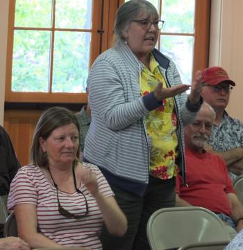 At a special town meeting June 12, Southport resident Celeste Brown asked the first question regarding the purchase of a solar panel array to provide electricity for municipal properties. BILL PEARSON/Boothbay Register