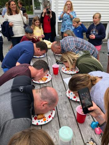 Adults begin the pie eating contest. JENNY BENNETT/Boothbay Register
