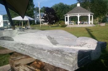 The view of the gazebo over Roy Patterson's project which is where the participants enjoy a lunch break each day sponsored by a local restaurant or food business. Special thanks to Crust/Uncle Phil's Bakery, Caper's Deli, T & D Variety, Pinkham's Gourmet Foods, Blue Moon Cafe, East Boothbay General Store, The Thistle Inn, Bet's Fish Fry, Ports of Italy, and Mine Oyster/Cod's Head BBQ. Margaret Hoffman photo