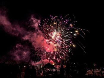 Fireworks over the bay in celebration of Linekin Bay Resort’s 100th anniversary. Courtesy of Erin Stodder