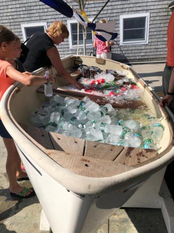 Cool beverages on a hot day at the HYS barbecue. JENNY BENNETT/Boothbay Register
