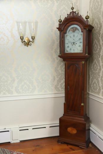 A Simon Willard moon phase calendar tall clock, 83” tall.