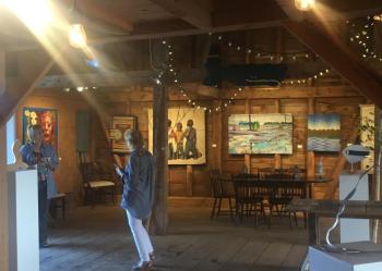 Priscilla Alden says goodbye to a St. Louis visitor who read about the show back in Illinois and planned to see it on her trip to Maine. LISA KRISTOFF/Boothbay Register