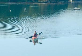 The Mitchell boat approaches the finish line. ART MAYERS/Boothbay Register