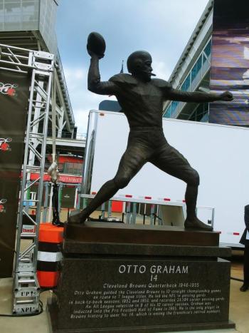 The newly erected statue of Otto Graham outside FirstEnergy Stadium. Courtesy of Duey Graham
