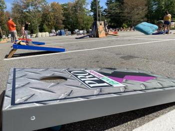 A bag flies in an ill-fated practice toss. SUSAN JOHNS/Wiscasset Newspaper