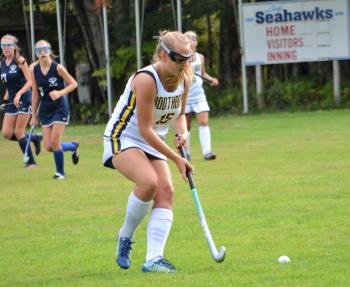 Emily Echols gains control of the ball during Wednesday’s game against Telstar. KEVIN BURNHAM/Boothbay Register