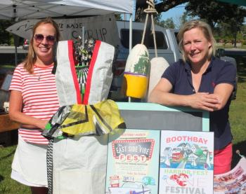 At the Boothbay Farmers’ Market Sept. 5. Lorie Reynolds, left, and Dana Paolillo promote Boothbay Harbor Fest’s last weekend. BILL PEARSON/Boothbay Register