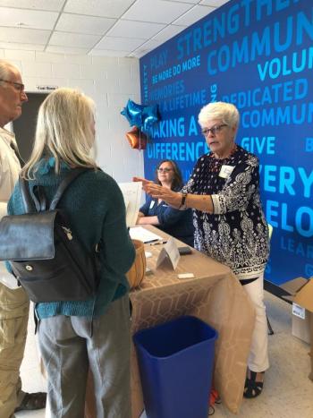 Sue Burge welcomes visitors to Changing Aging. JENNY BENNETT/Boothbay Register
