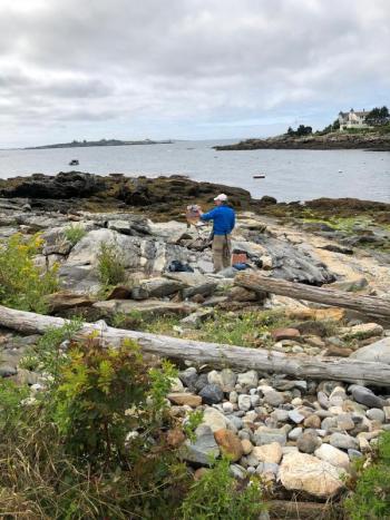 Some artists, like Ed Buonvecchio of Manchester, chose solitary locations to set up and paint. JENNY BENNETT/Boothbay Register