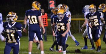 Defensive tackle No. 24 Kaden Davis has been a large presence on the field for the Seahawk defense this season. He recovered two fumbles, registered two tackles and assisted on 11 others Sept. 13 in the Seahawks’ 46-30 win over Old Orchard Beach. BILL PEARSON/Boothbay Register