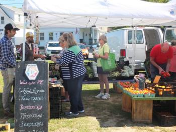 Dharma Farms of Washington sells fresh produce Sept. 5 during the Boothbay Farmers’ Market. BILL PEARSON/Boothbay Register