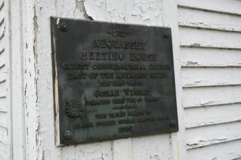 In 1935, Daughters of the American Revolution presented this plaque to Woolwich. The plaque went on the Nequasset Meeting House. PHIL DI VECE/Wiscasset Newspaper