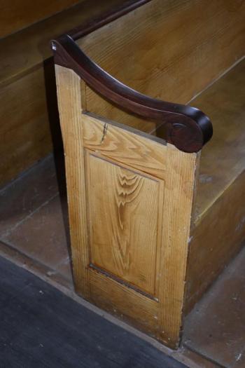 The grain patterns on the pews were very skillfully painted onto the wood, said Selectman Allen Greene. PHIL DI VECE/Wiscasset