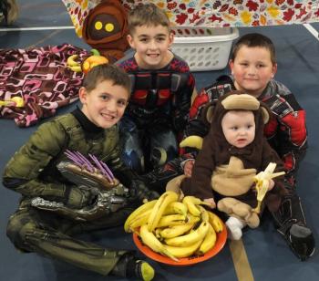 The cousins Cusumano were all eager participants in Trunk or Treat sponsored by Boothbay Baptist Church and held Oct. 31 in Boothbay Region YMCA. From left are Avery Fowlie, Matthew Cusumano, Maxwell Cusumano and Nevaneh Cusumano. BILL PEARSON/Boothbay Register