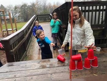 Ryder Baker topples the tower! JENNY BENNETT/Boothbay Register