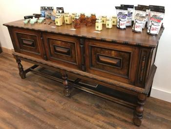 Antique sideboard from a Bar Harbor apothecary. KELLIE BIGOS/Boothbay Register