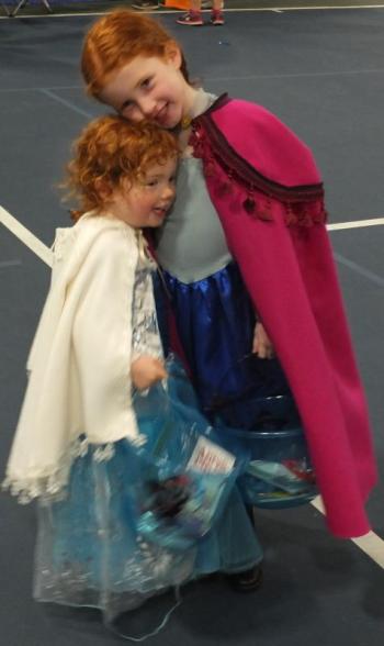 Queen Elsa (Lizzie Garey), left, and Queen Anna (Arzetta Garey) from the movie “Frozen” were among the trick or treaters Oct. 31 at the annual Trunk or Treat event. BILL PEARSON/Boothbay Register