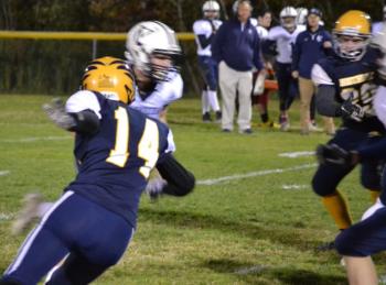 Boothbay struggled all night to contain Yarmouth’s rushing attack which gained 396 yards during the Oct. 11 contest at Sherman Field. BILL PEARSON/Boothbay Register