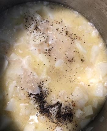 Chowder ready for cooking on a very low temperature. Lisa Orne Hallinan photo