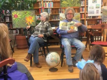 John Seitzer shows Southport Central School students some of the 7,000 photographs he and Lynne shot during their two weeks in South Africa. LISA KRISTOFF/Boothbay Register