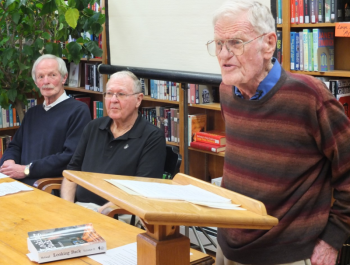 Retired Dr. Barclay Shepard was the featured speaker at Southport Memorial Library’s Veterans Day ceremony. BILL PEARSON/Boothbay Register