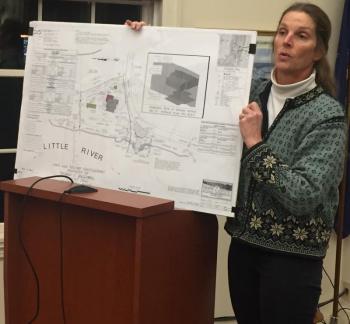 Knickerbocker Group licensed arcitect Susan Mendleson explains a Samoset Road house expansion project to the Boothbay planning board Nov. 20. BILL PEARSON/Boothbay Register