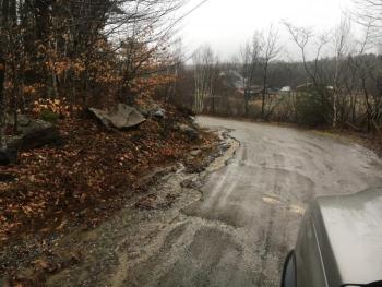 Gaecklein Road, eroding in the heavy rain, sends a load of sediment to Knickerbocker Lake. Courtesy of BRWD