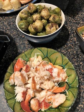Fresh lobster and roasted Brussels sprouts. Lisa Orne Hallinan photo
