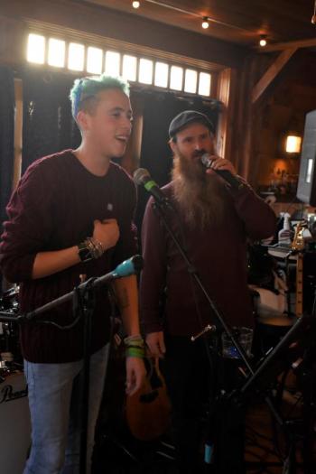 Brady’s Dining Room Manager Shane McBay and Darrell Gudroe team up for “If I Had A Million Dollars.” LISA KRISTOFF/Boothbay Register