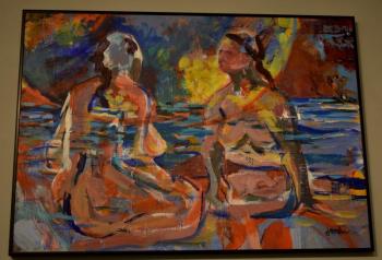 “Body Becalmed, Hair Askew” – an oil by M. Jone Rosenfield. M. Jone Rosenfield