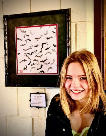 Boothbay Region High School junior Zada Smith was one of 45 Maine students who displayed their artwork at the State Capitol Complex during the Maine Excellence in Arts Education exhibition. Courtesy photo