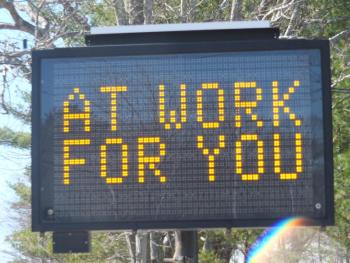 Boothbay is one of three towns where Lincoln County EMA has placed signs warning residents about the COVID-19 pandemic. BILL PEARSON/Boothbay Register