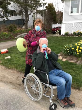 Beth and David Dudley join the noise-making event. Courtesy of Marilyn Heise