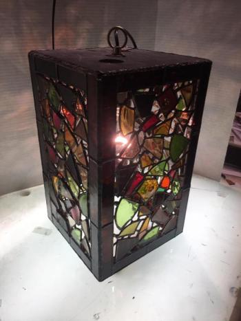 One of two gorgeous lights with slate tops, 8-1/2” x 14” completed in March by Dick Macdonald/Macdonald Stained Glass. Courtesy of the artist Dick Macdonald/Macdonald Stained Glass