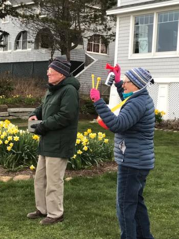 Jack Heise and Sue Taylor get into the noise-making event. Courtesy of Marilyn Heise