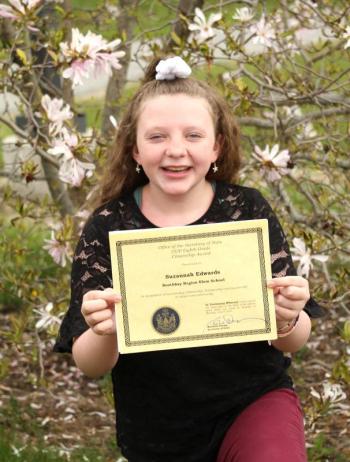 Suzie Edwards with her Eighth Grade Citizenship ceritificate. STEVE EDWARDS/Boothbay Register