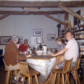 Opening day at The Thistle Inn, 1964. Husband and wife owners Leonie Greenwood-Adams (behind the bar) and T’Donald Booth Moore. Photo by Nadeen Reinecke