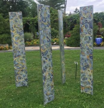 “Echo Lake,” a four dye-sublimation print on aluminum, by Meg Brown Payson stands near the original visitor center at Coastal Maine Botanical Gardens, on the way to the Children’s Garden! This show runs through Oct. 31. LISA KRISTOFF/Boothbay Register Meg Brown Payson