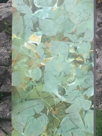 Close up of “Quiet: Woodpond” – a dye-sublimation print on aluminum, by Meg Brown Payson at Coastal Maine Botanical Gardens through Oct. 31. LISA KRISTOFF/Boothbay Register Meg Brown Payson