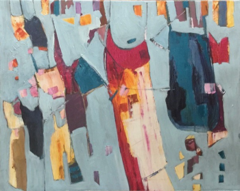 "The Answer, My Friend . . ." an oil on canvas -one of the works in the Carol Wiley’s show at Boothbay Region Art Foundation now through Oct. 15. Courtesy of the venue Carol Wiley