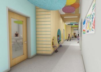 A rendition of one of the corridors at the Center of Excellence in Autism and Developmental Disorders. Courtesy photo