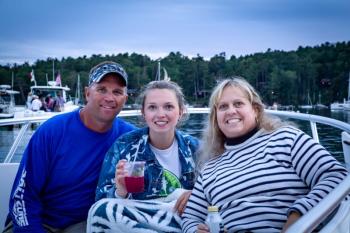 Andrew, Hannah and Sarah Morley are ready for the movie to begin at Linekin Bay Resort. Erin Stodder photo