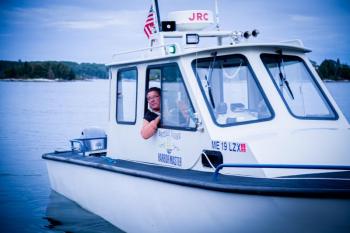 Harbor Master Jeff Lowell checks out the scene at Linekin Bay Resort. Erin Stodder photo