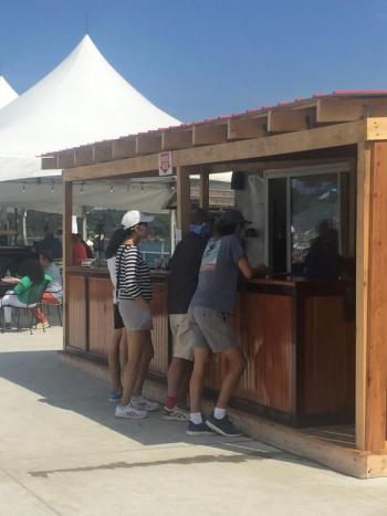 Food orders are placed and picked up at Lobsterman’s Wharf’s shack. LISA KRISTOFF/Boothbay Register