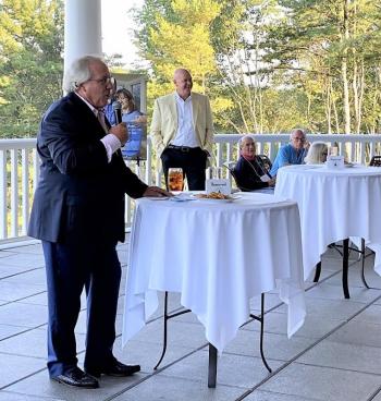 Paul Coulombe speaks at the fundraiser he hosted for the Center of Excellence in Autism and Developmental Disorders at Boothbay Harbor Country Club. Michelle Amero photo